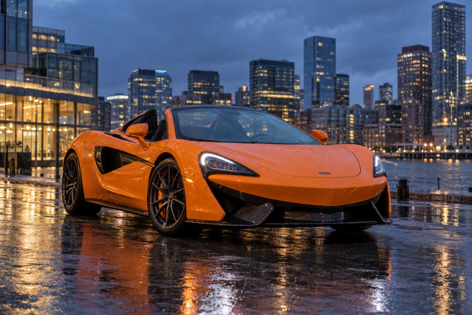 A McLaren 570S Spider on a Boston waterfront road